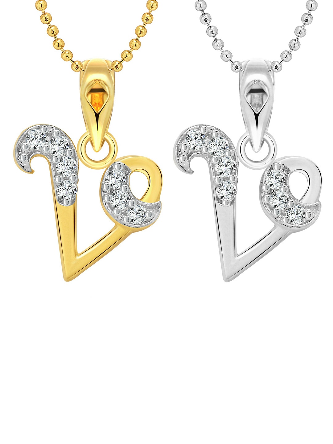 

Vighnaharta Set Of 2 CZ-Stone Studded Contemporary Pendants With Chains, Silver