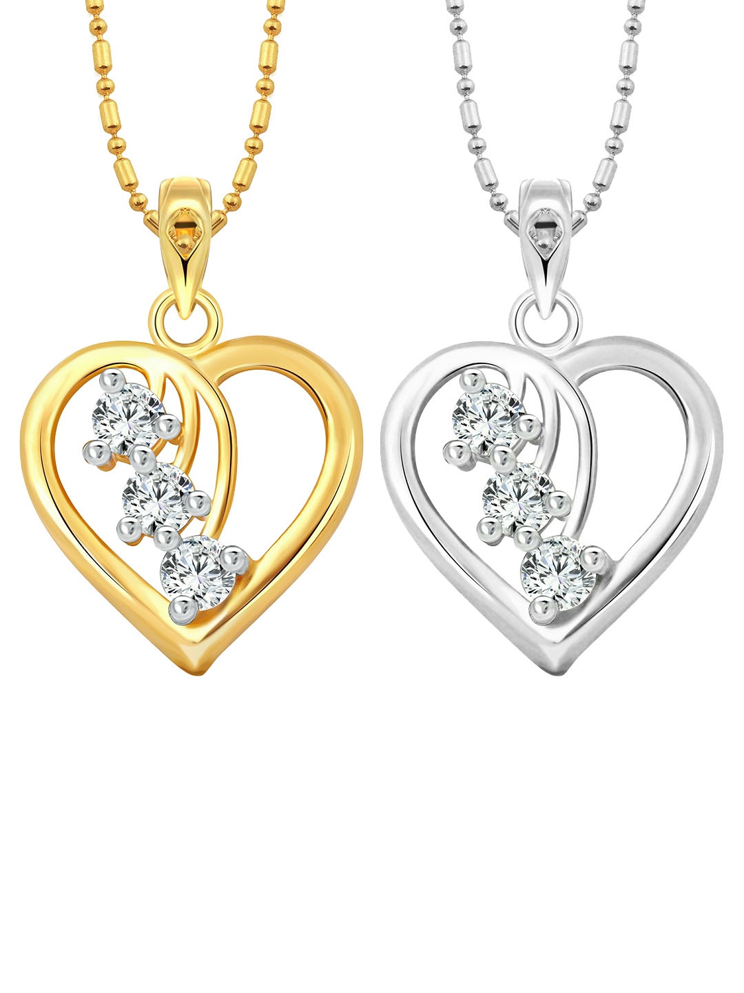 

Vighnaharta Set of 2 Gold-Plated & Silver-Plated Heart Shaped Pendants with Chains