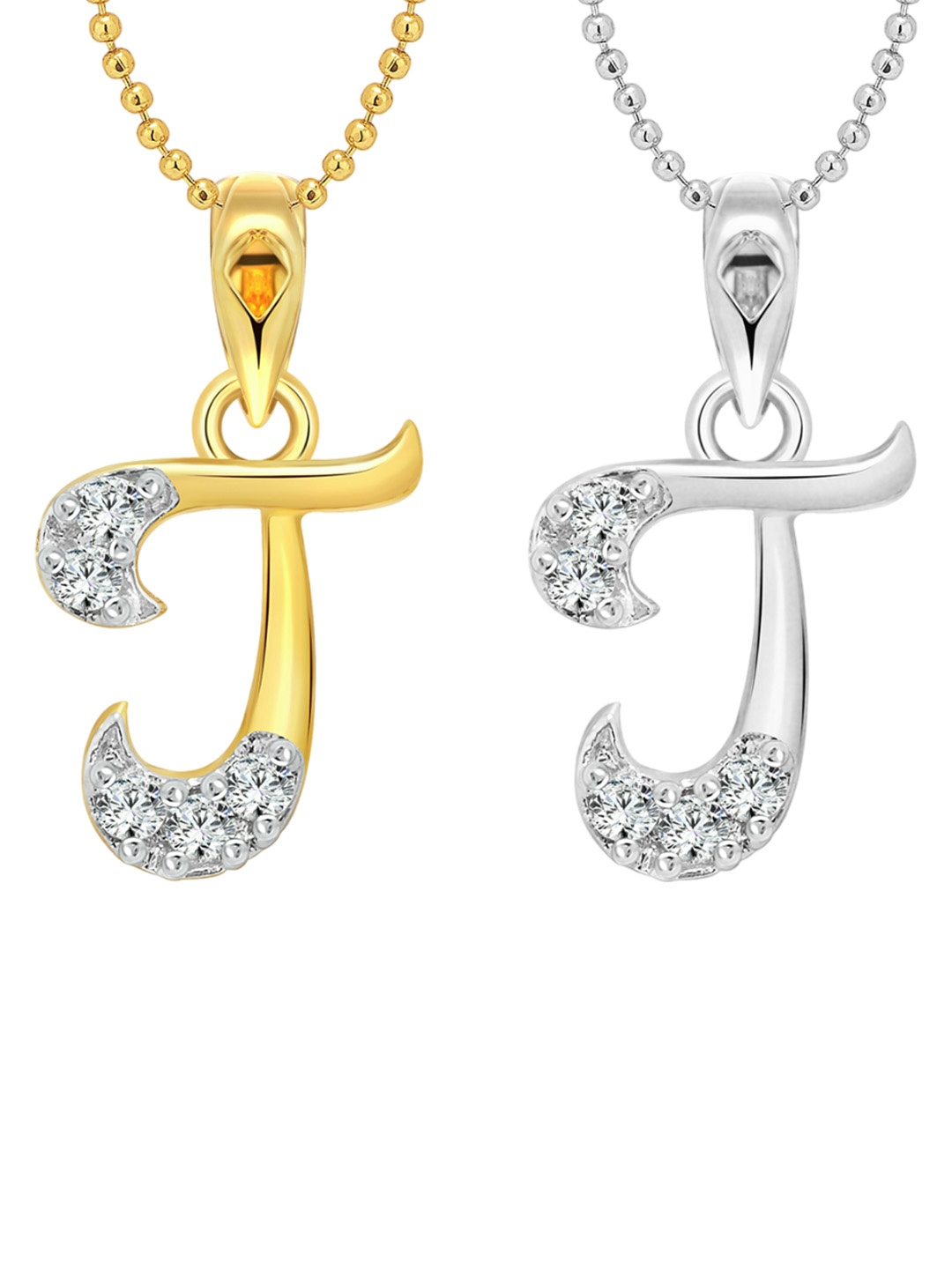 

Vighnaharta Pack Of 2 CZ Studded Contemporary Pendants with Chains, Gold