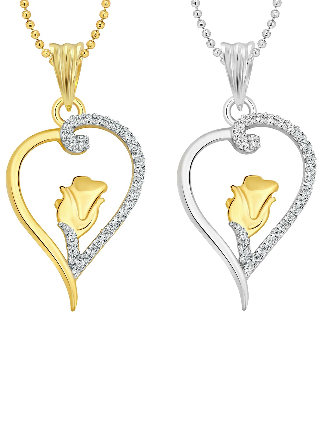 

Vighnaharta Set of 2 Gold-Plated & Silver-Plated Heart Shaped Pendants with Chains