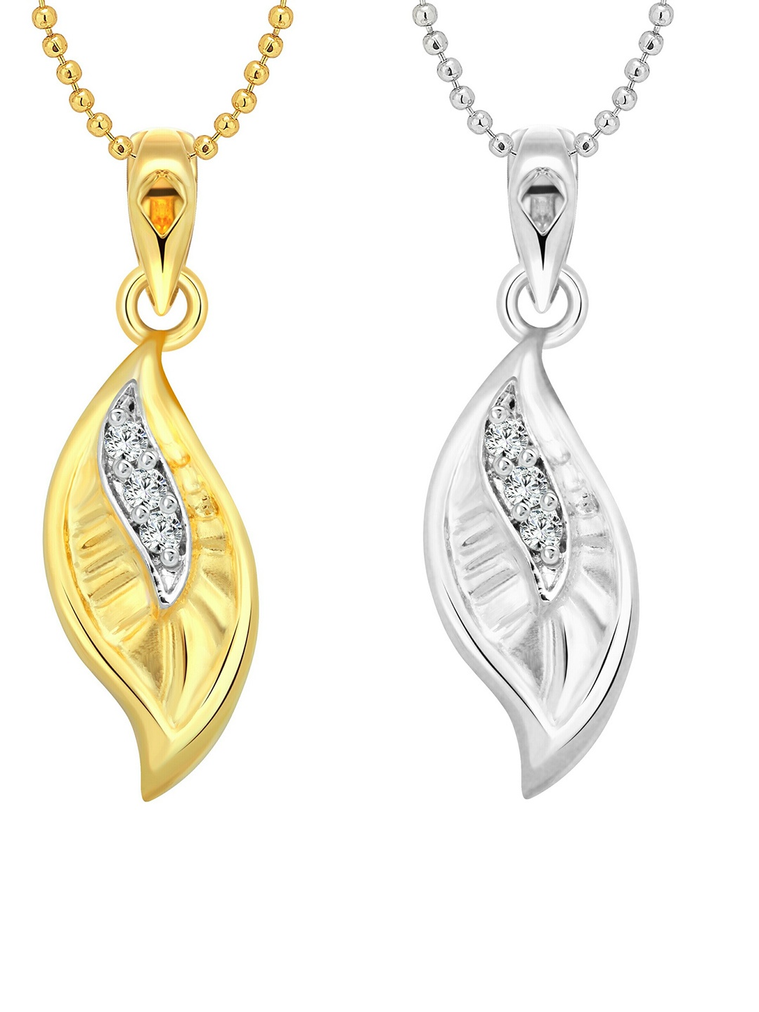 

Vighnaharta Set of 2 Gold-Plated & Silver-Plated Leaf Shaped Pendants with Chains