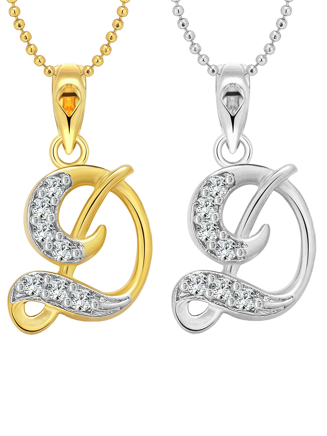 

Vighnaharta Pack Of 2 CZ Studded Contemporary Pendants with Chains, Gold