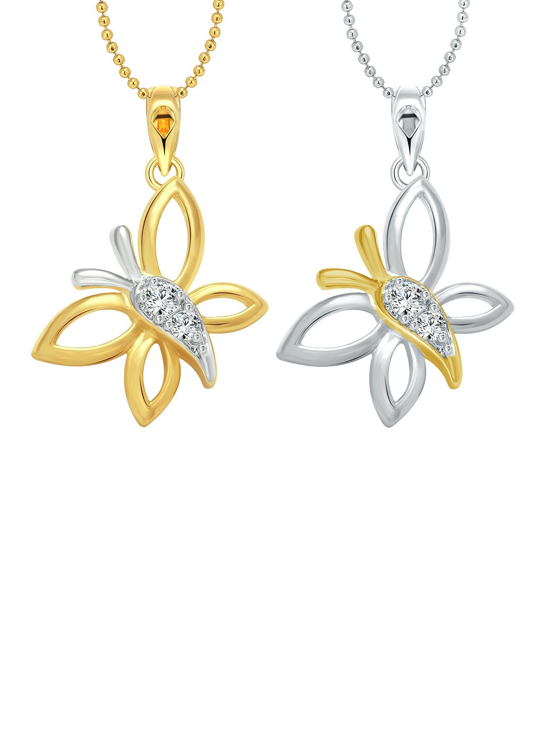 

Vighnaharta Set of 2 Gold-Plated & Silver-Plated Butterfly Shaped Pendants with Chains
