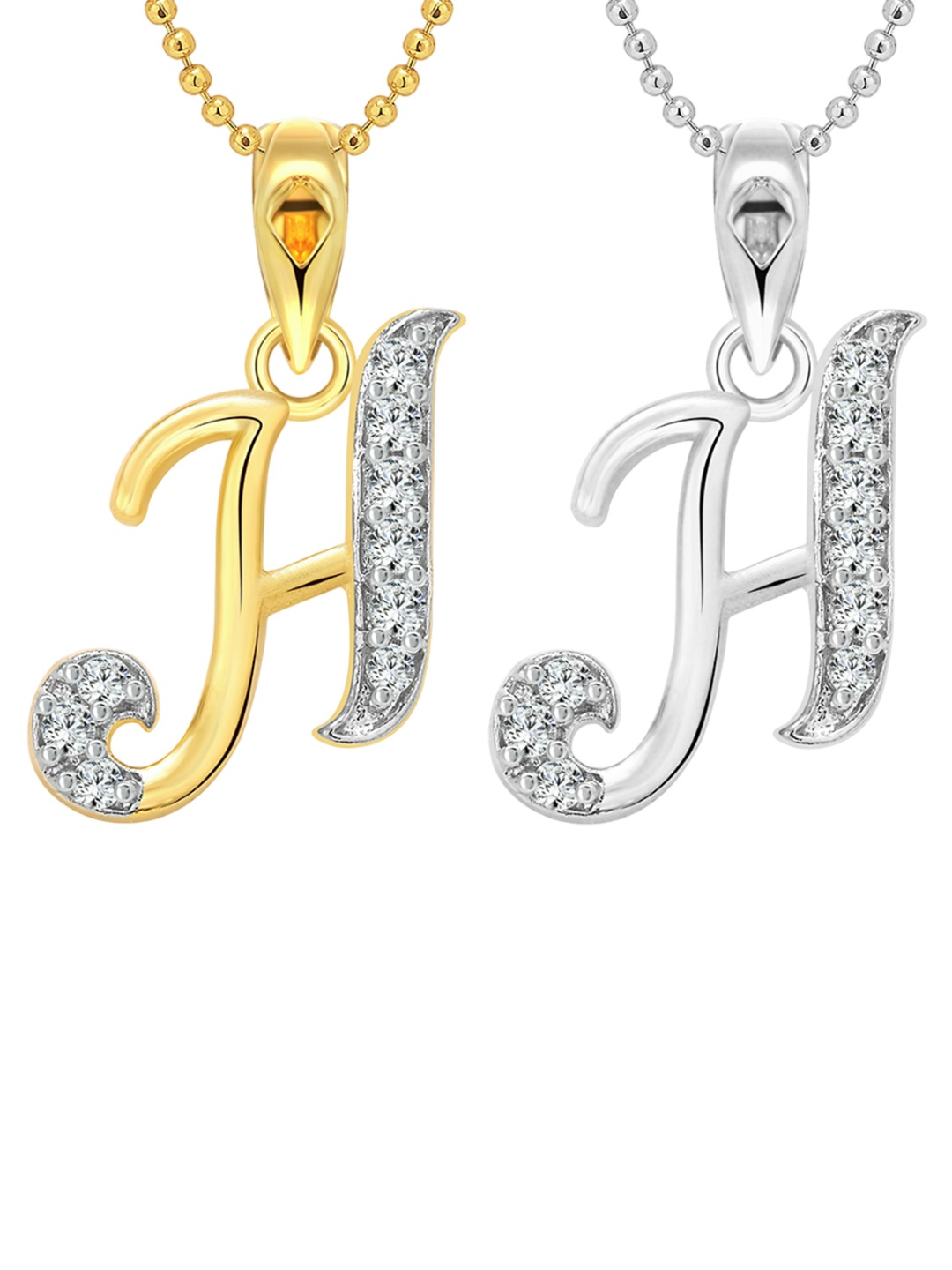 

Vighnaharta Pack Of 2 CZ Studded Contemporary Pendants with Chains, Gold