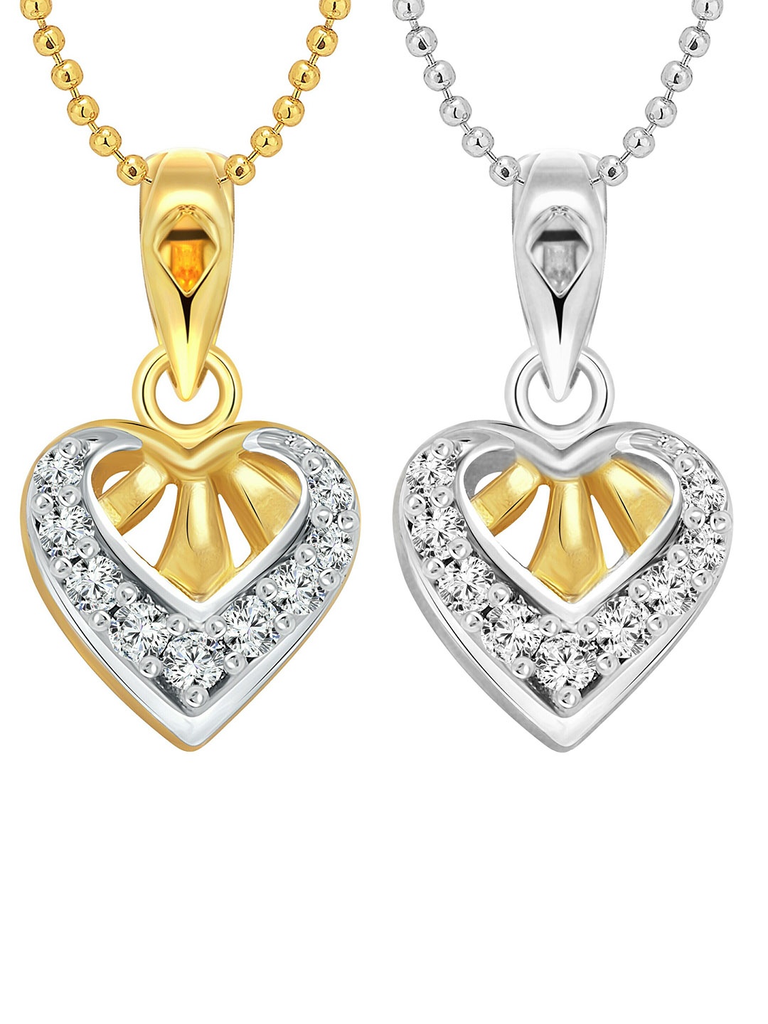 

Vighnaharta Set of 2 Gold-Plated & Silver-Plated Heart Shaped Pendants with Chains