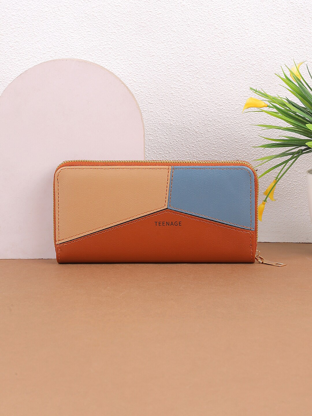 

WALKWAY by Metro Women Colourblocked Zip Around Wallet, Tan
