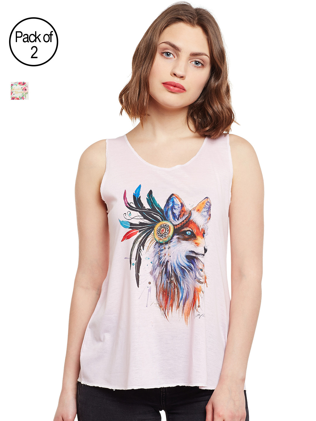 

MACK JONNEY Women Pack of 2 Printed Tank Top, Cream