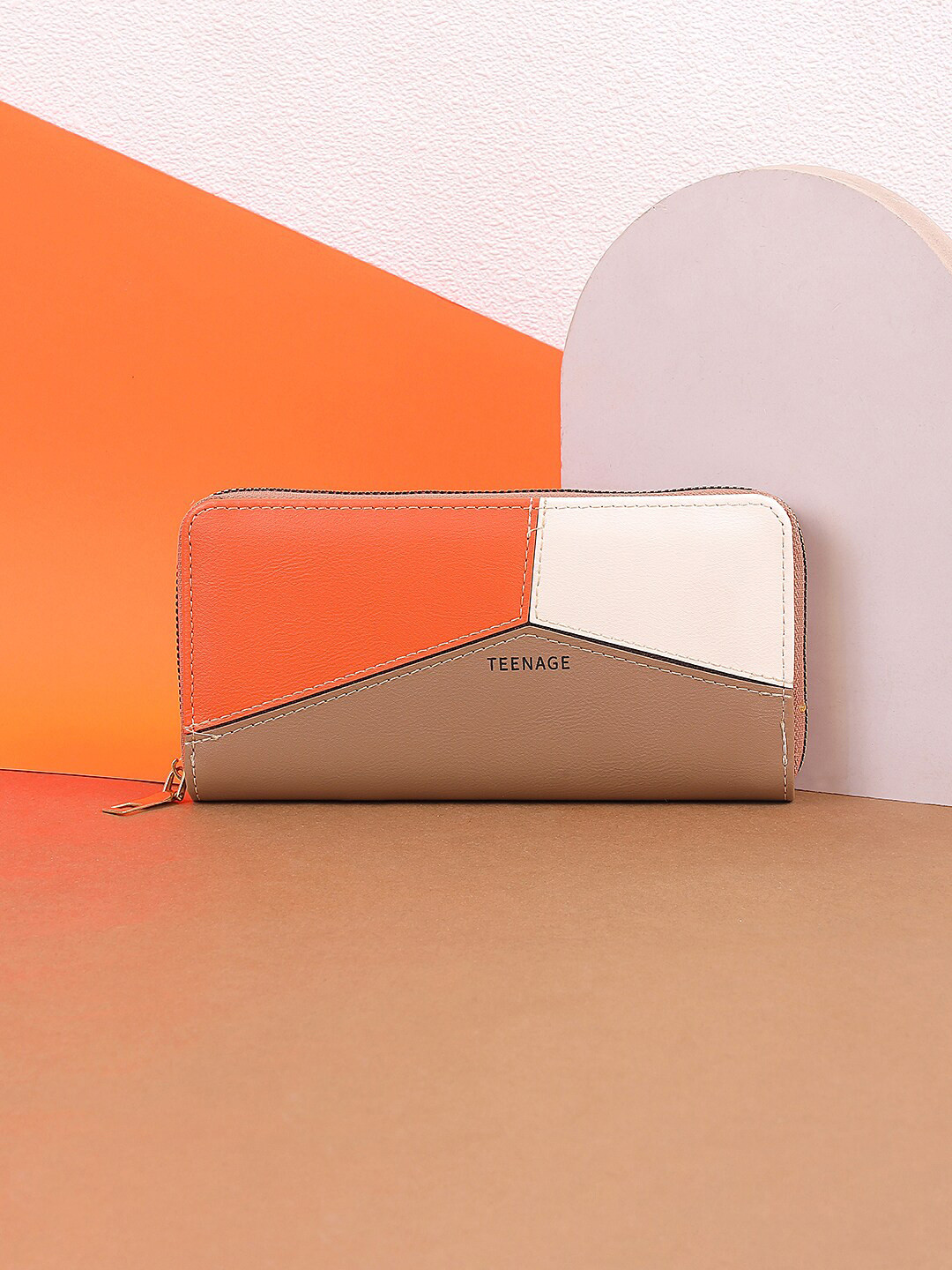 

WALKWAY by Metro Women Colourblocked Zip Around Wallet, Brown