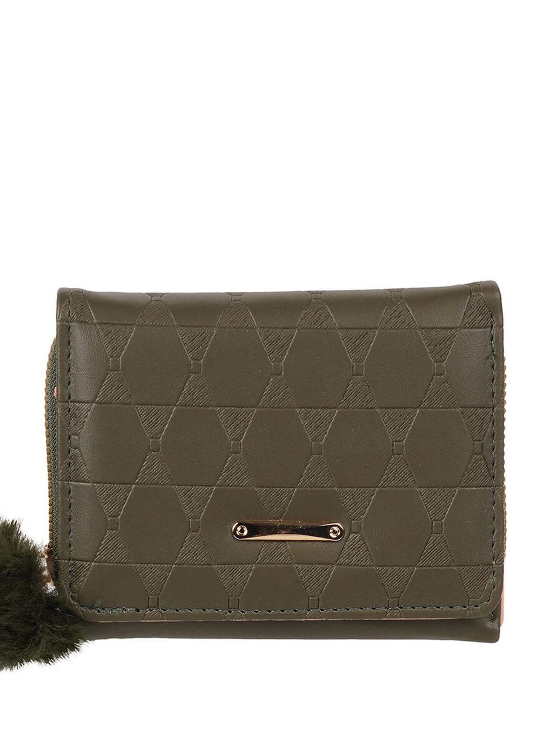 

WALKWAY by Metro Women Checked Quilted Three Fold Wallet, Green