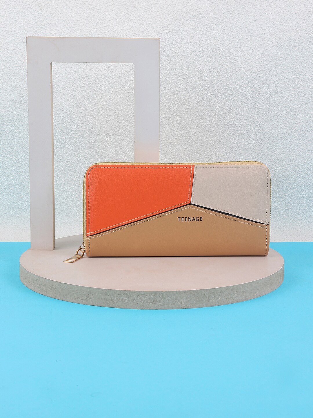 

WALKWAY by Metro Colourblocked Zip Around Wallet, Beige