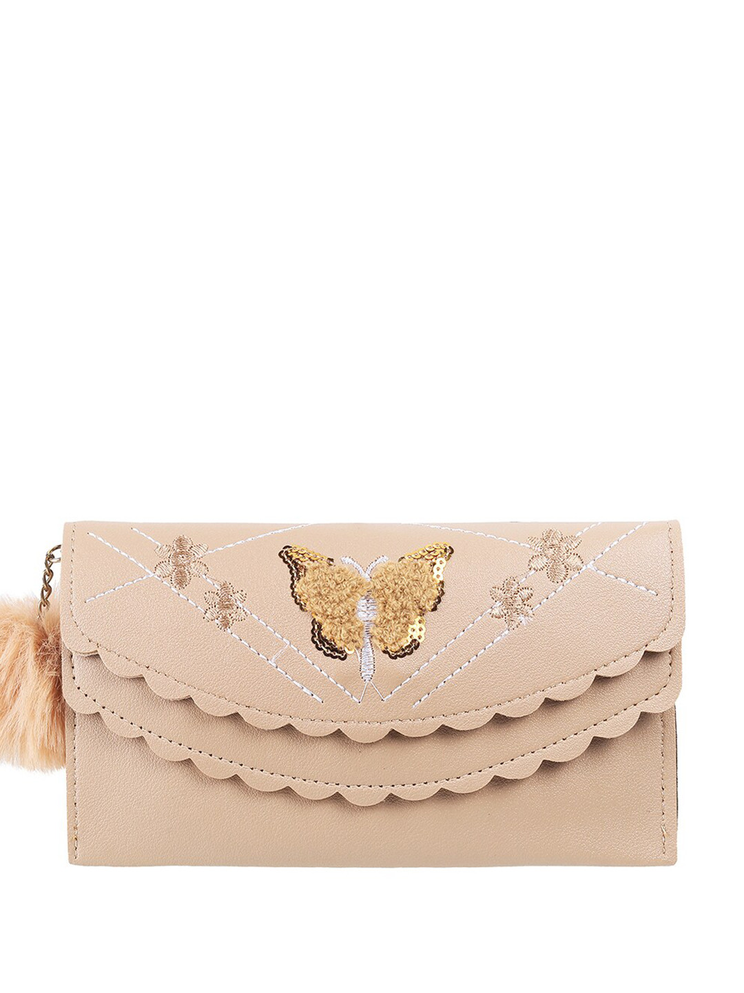 

WALKWAY by Metro Women Floral Embellished Two Fold Wallet, Beige