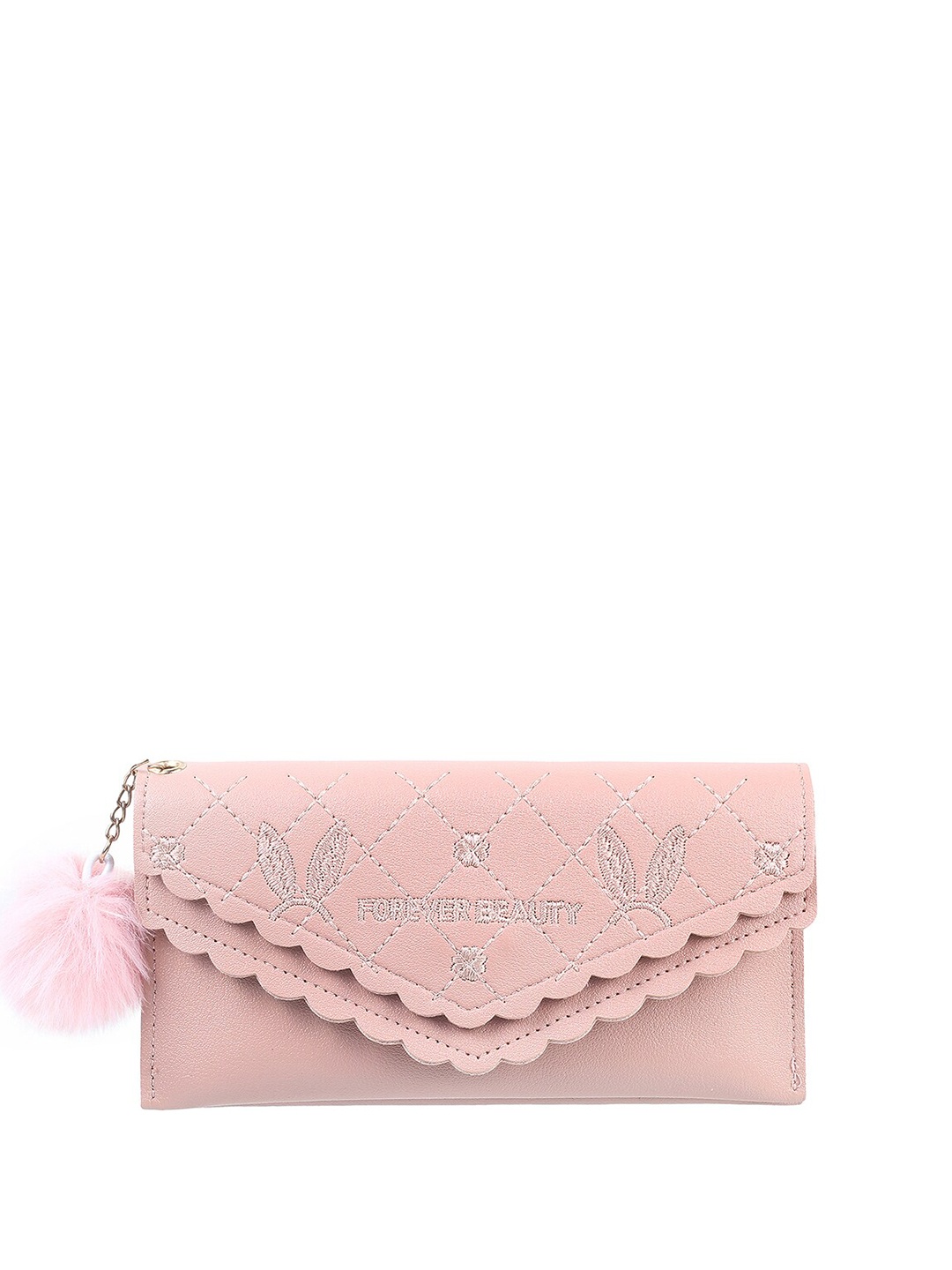 

WALKWAY by Metro Women Floral Textured Embroidered Two Fold Wallet, Peach