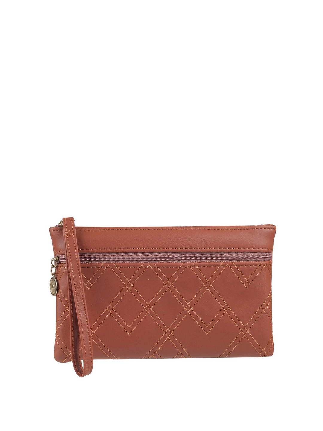 

WALKWAY by Metro Women Checked Embroidered Zip Around Wallet, Tan