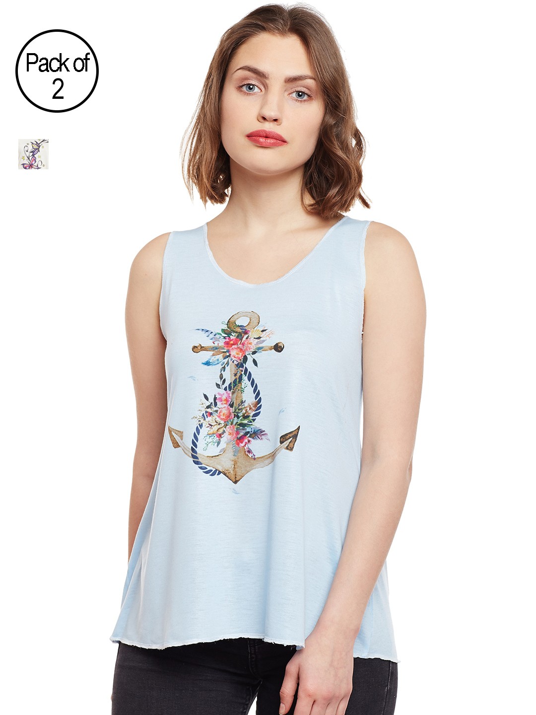

MACK JONNEY Women Pack of 2 Printed Tank Top, Cream