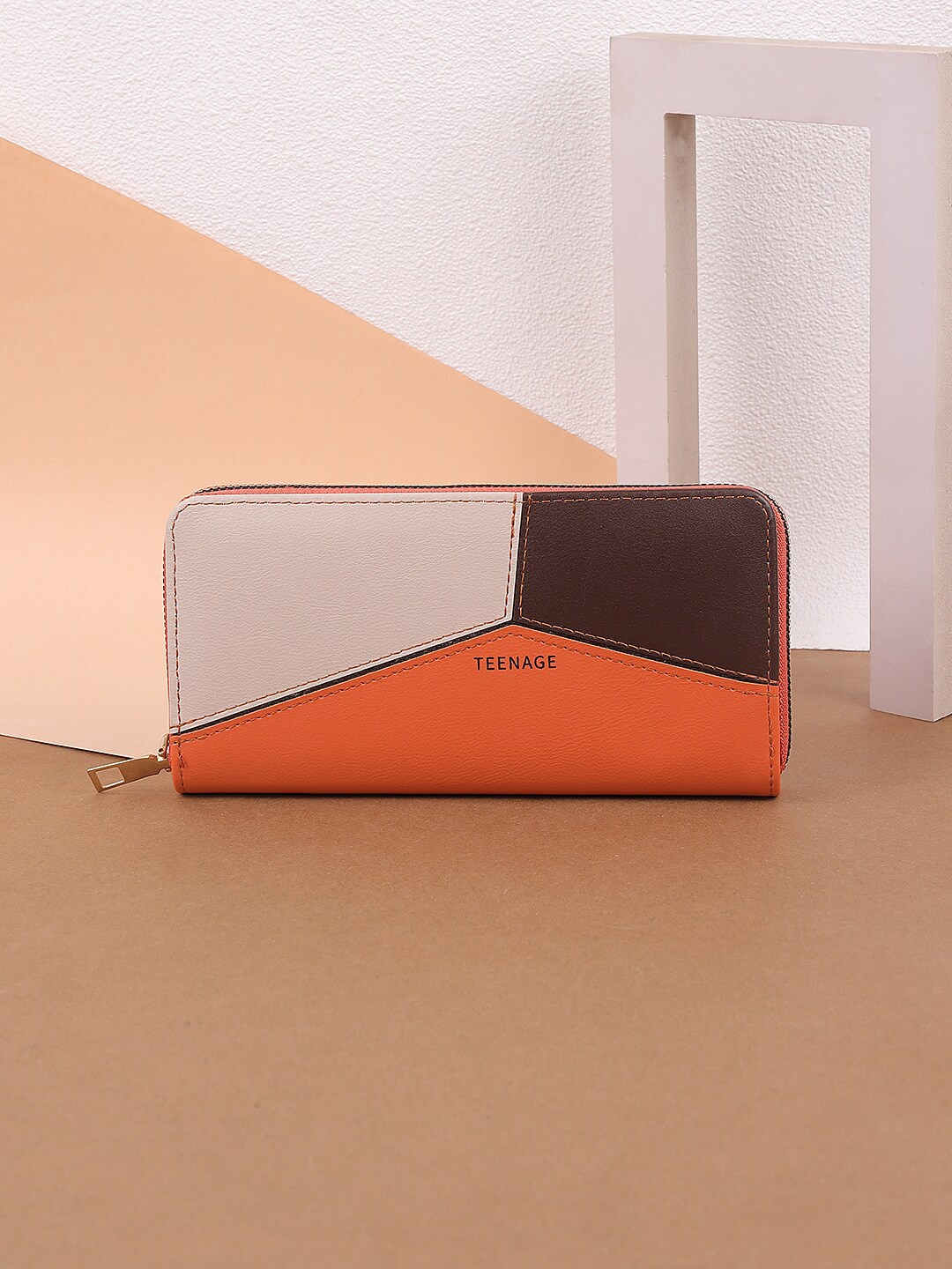 

WALKWAY by Metro Women Colourblocked Zip Around Wallet, Orange