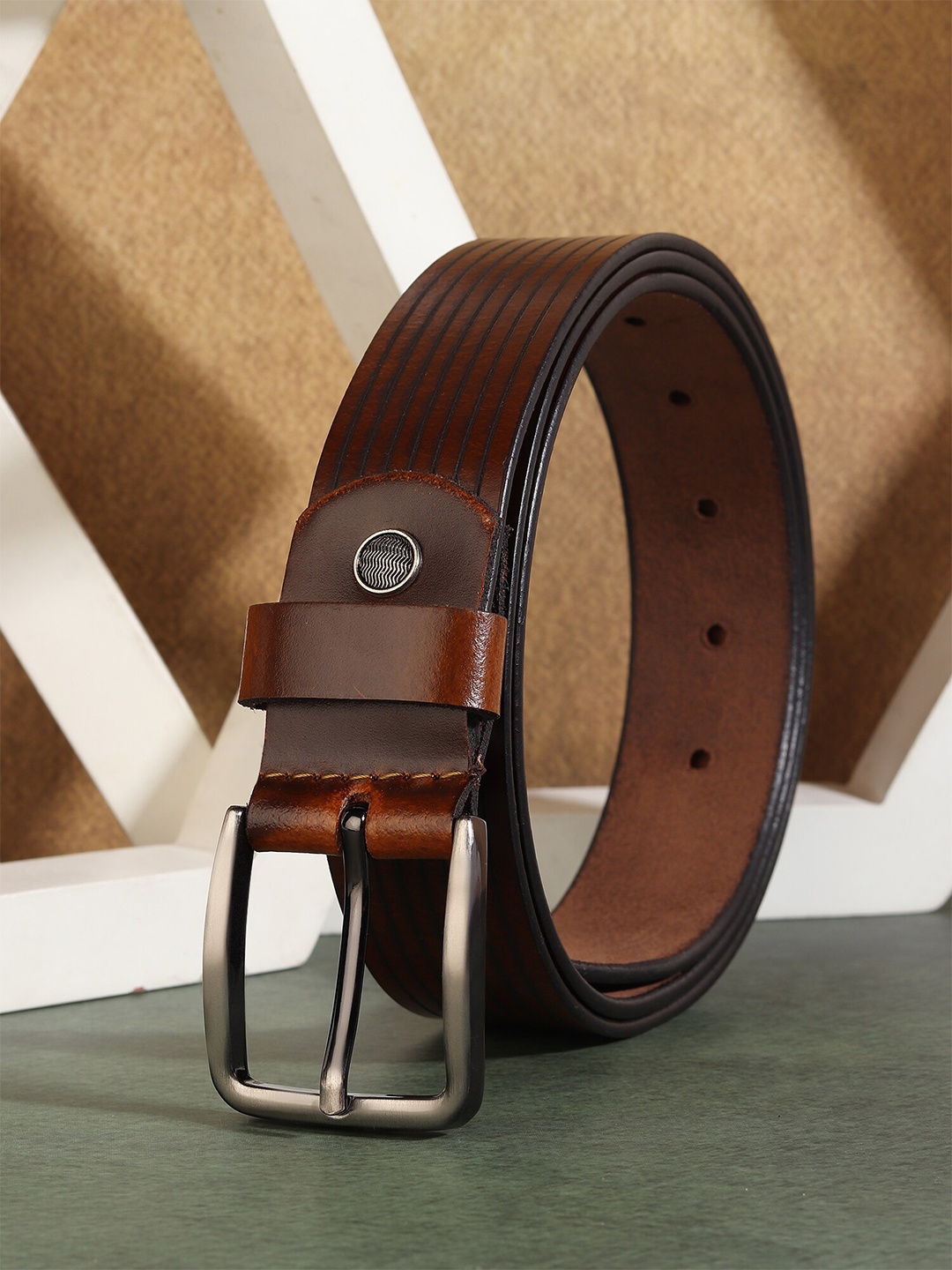 

HENEDA Men Textured Leather Belt, Tan