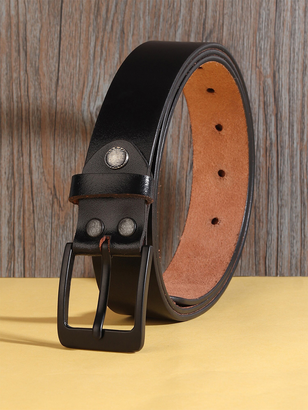 

HENEDA Men Leather Belt, Black