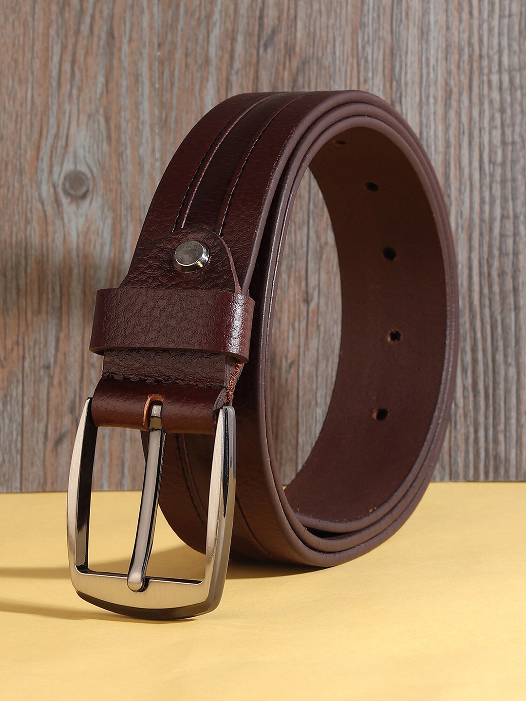 

HENEDA Men Textured Leather Belt, Brown