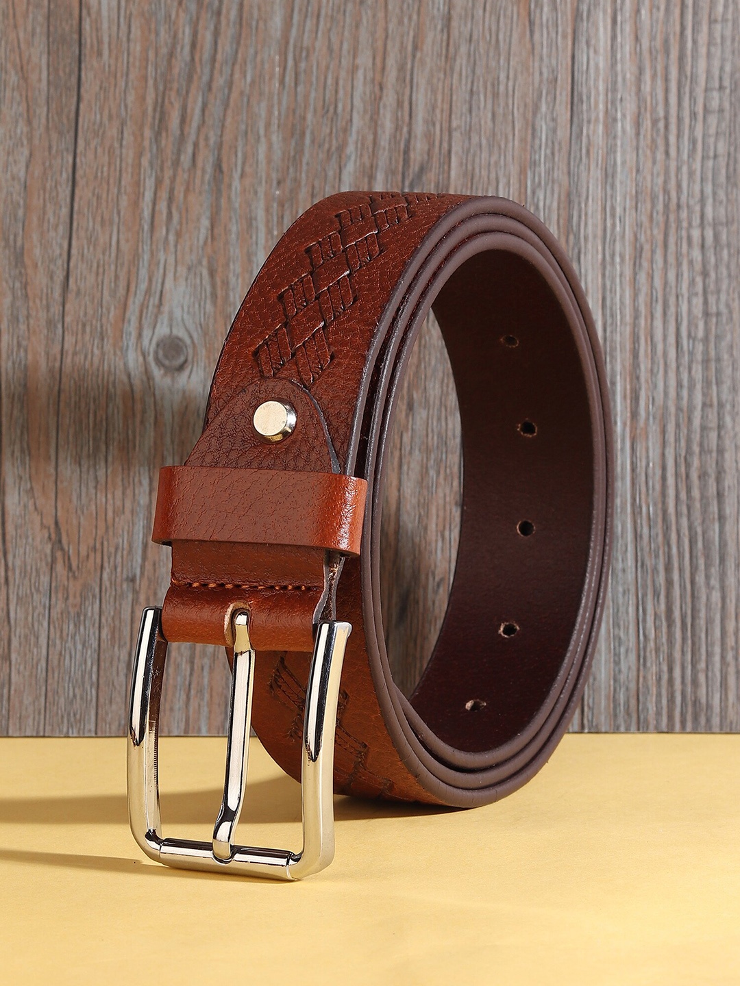 

HENEDA Men Textured Leather Belt, Tan