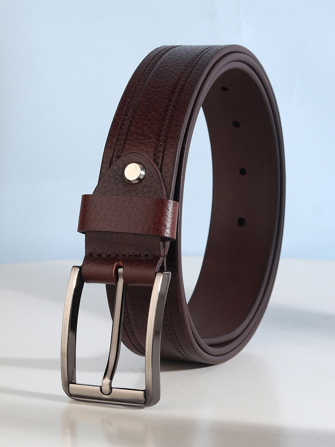 

HENEDA Men Textured Leather Belt, Brown