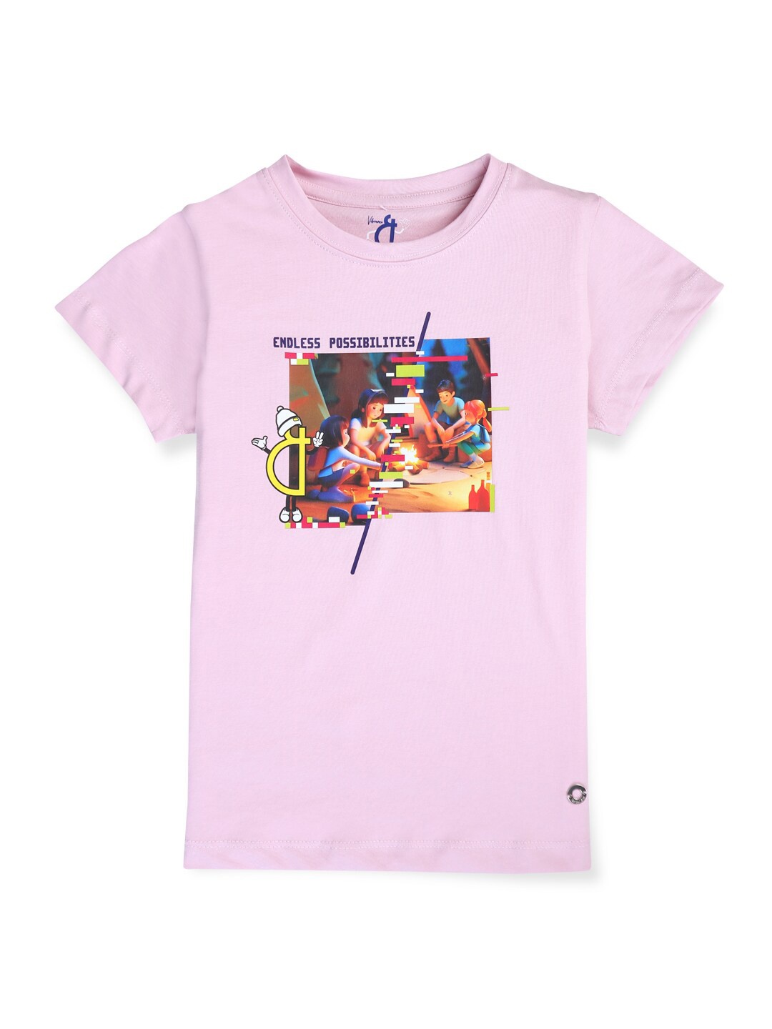 

Gini and Jony Girls Graphic Printed Round Neck Casual T-shirt, Pink