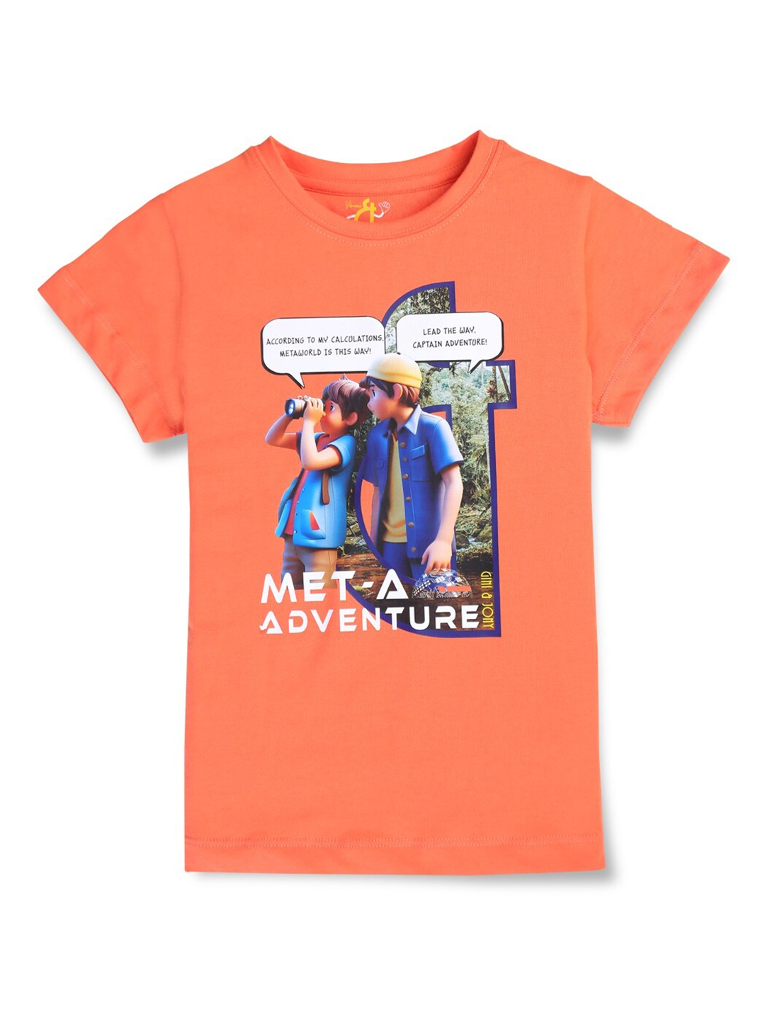

Gini and Jony Girls Graphic Printed Cotton Knitted Applique Top, Orange