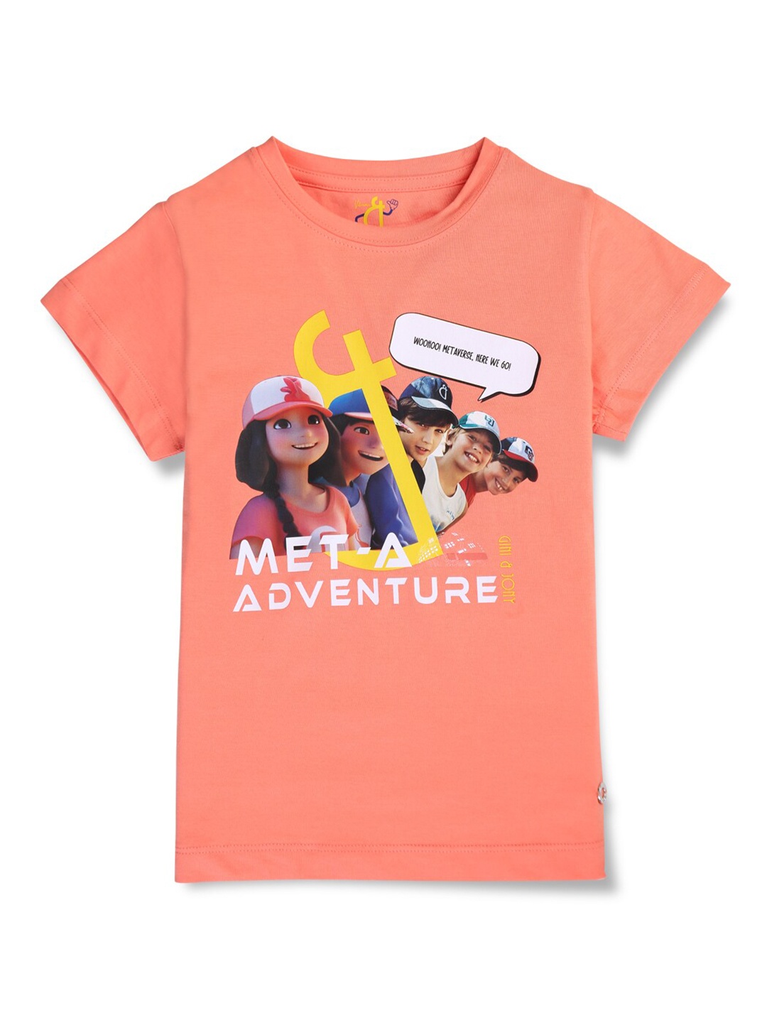 

Gini and Jony Girls Graphic Printed Round Neck Casual T-shirt, Peach