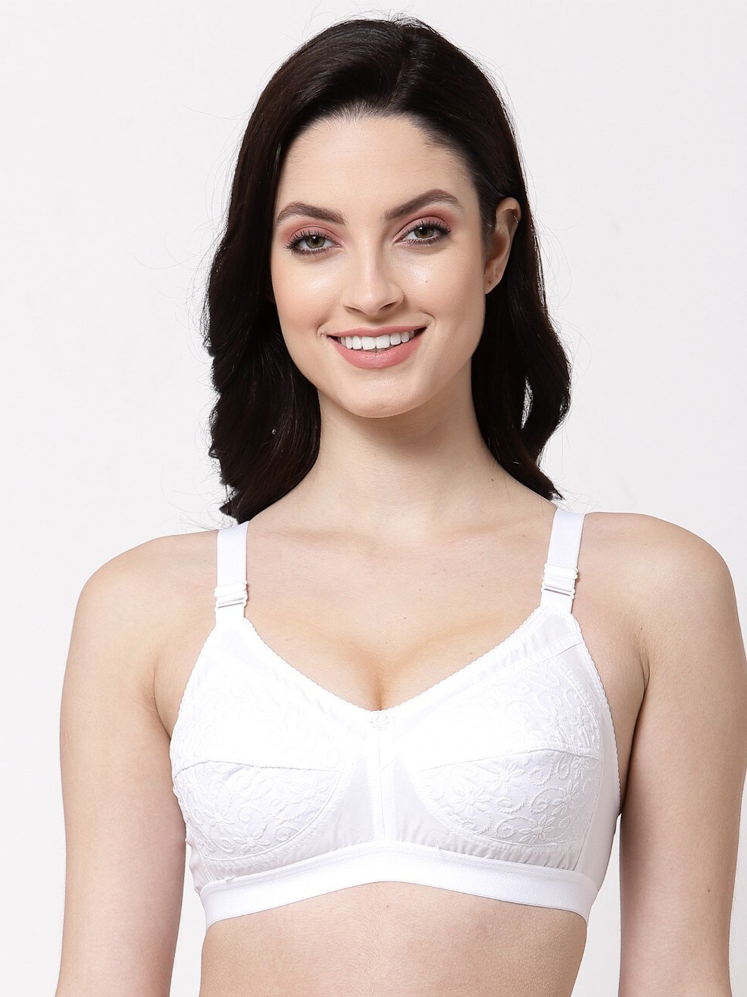 

SHYAM SONS FLAIR Self Designed Medium Coverage Cotton T-shirt Bra With All Day Comfort, White