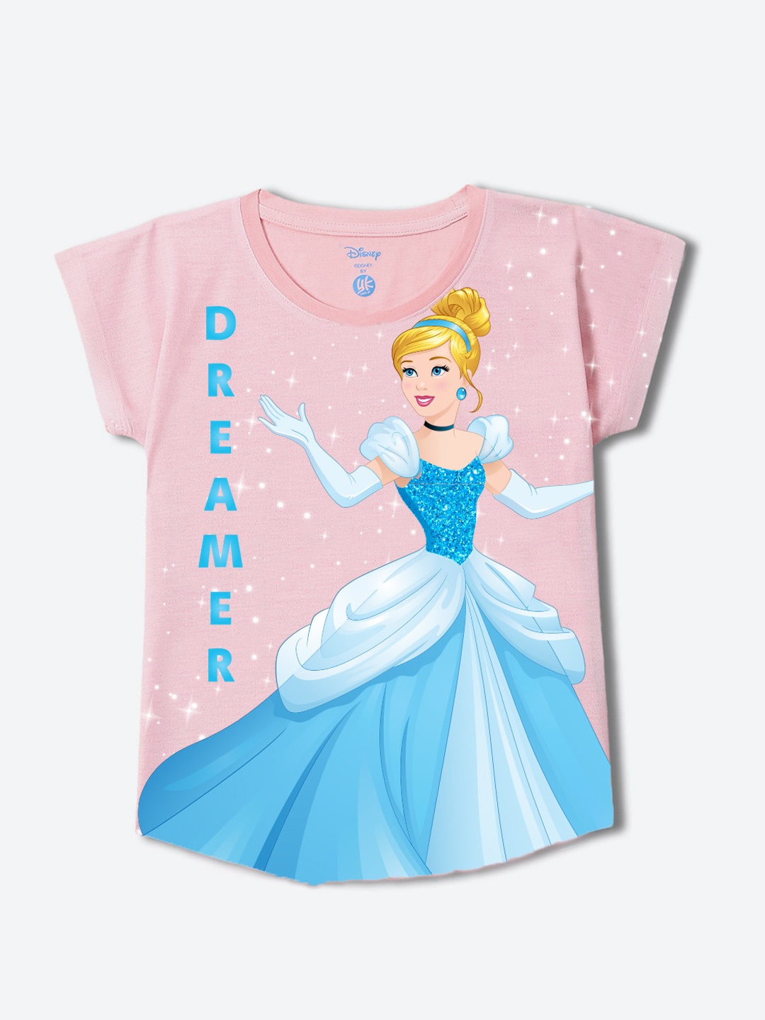 

YK Disney Girls Cinderella Printed Round Neck Top, Pink