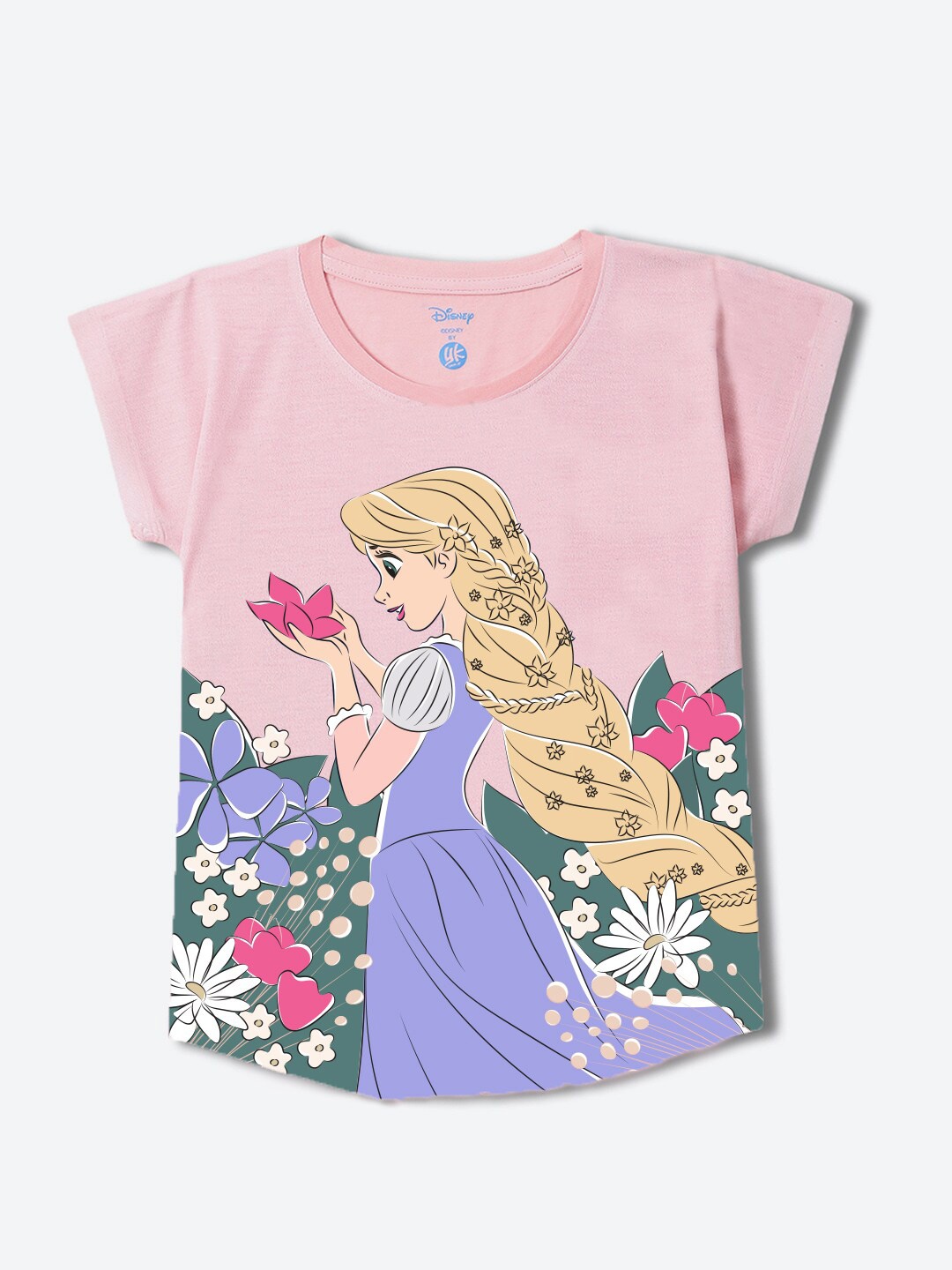 

YK Disney Girls Rapunzel Printed Round Neck Top, Pink