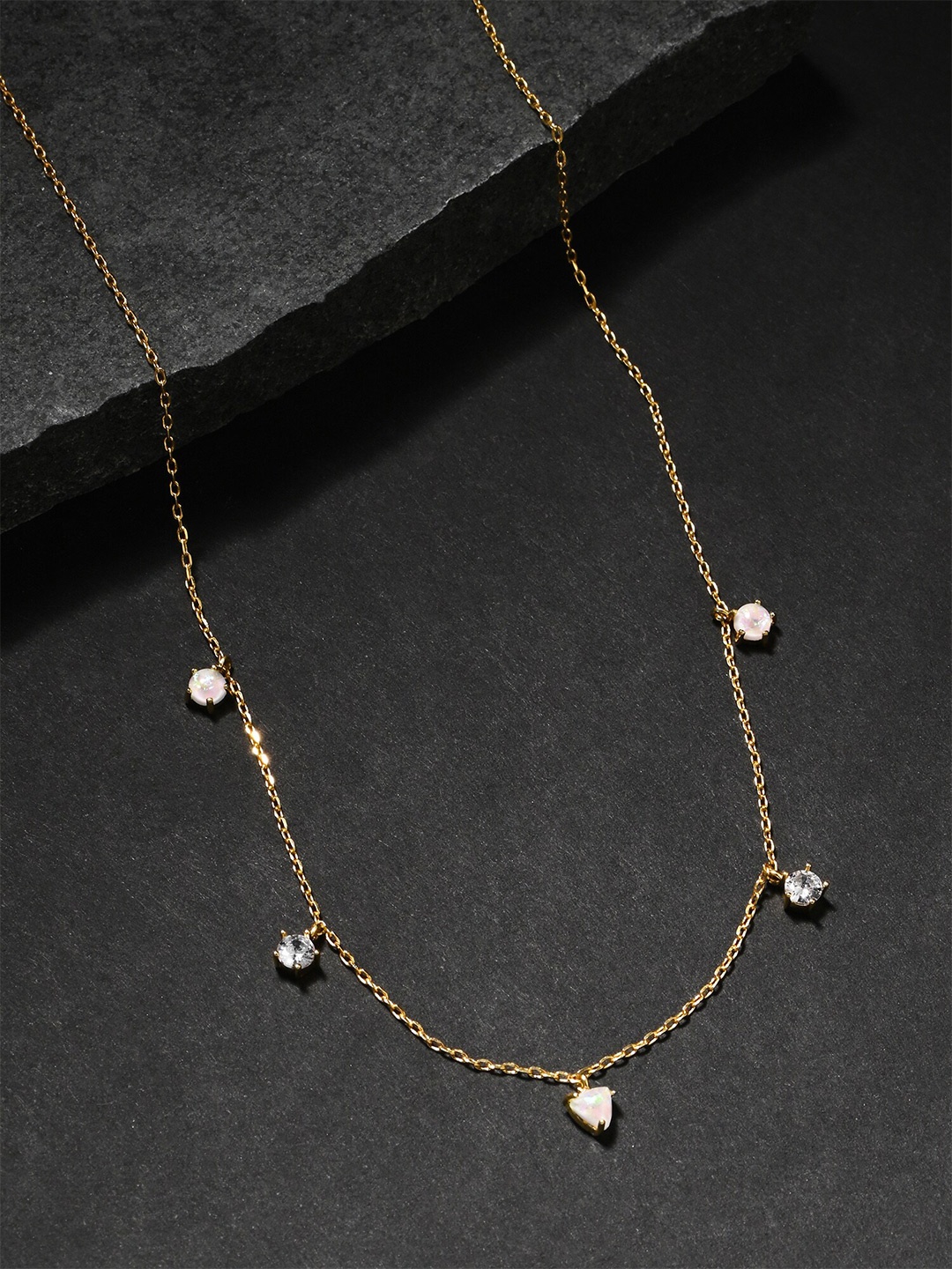 

Accessorize London 14K Gold Plated Cubic Zirconia Opal Station Necklace