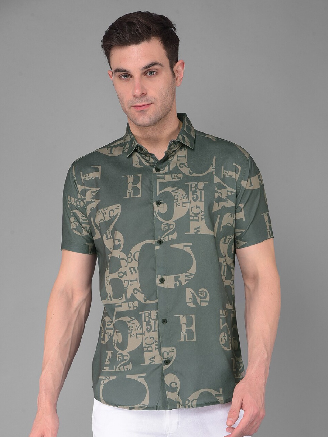 

COBB India Slim Abstract Printed Cotton Spread Collar Slim Fit Opaque Casual Shirt, Green