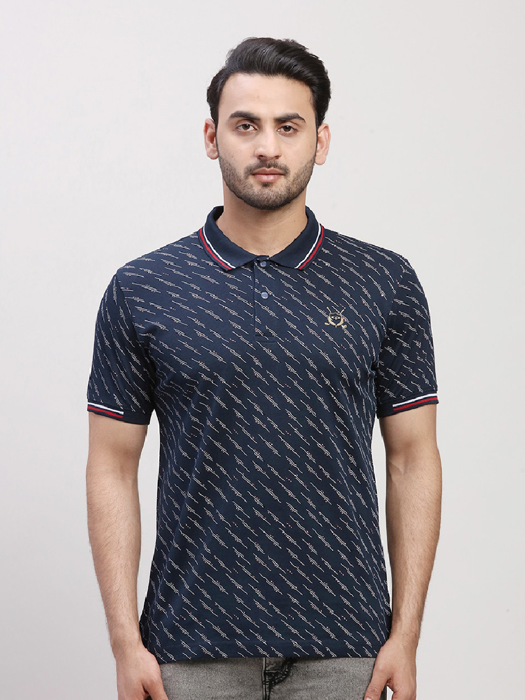 

ColorPlus Printed Polo Collar Short Sleeves Cotton T-shirt, Blue