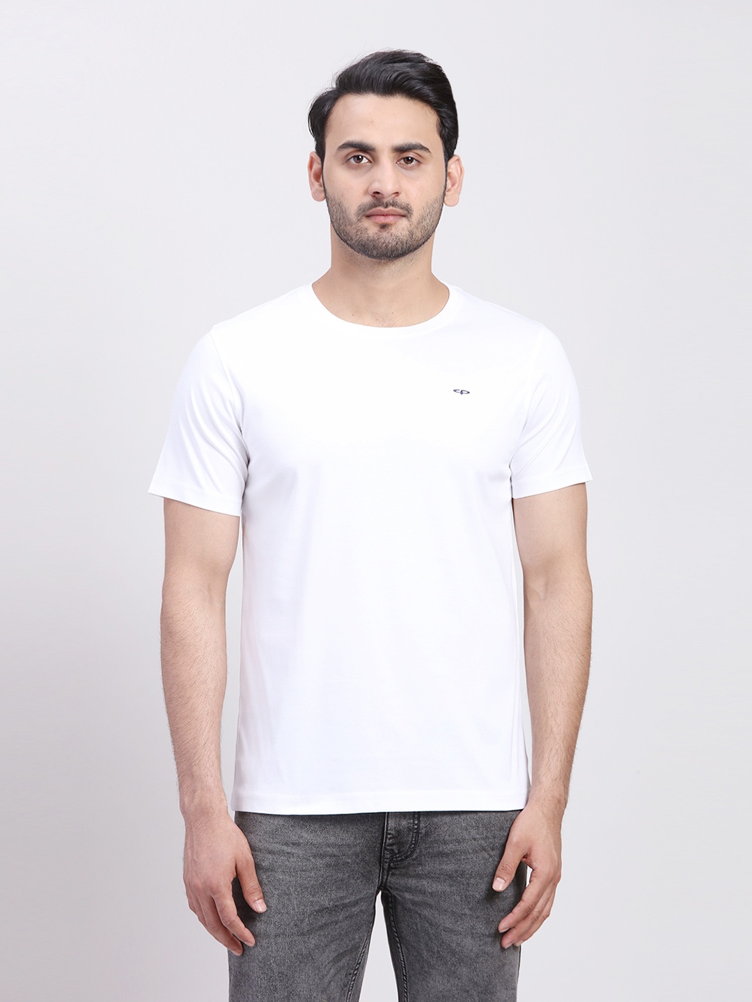 

ColorPlus Short Sleeves Round Neck Knitted Cotton T-shirt, White