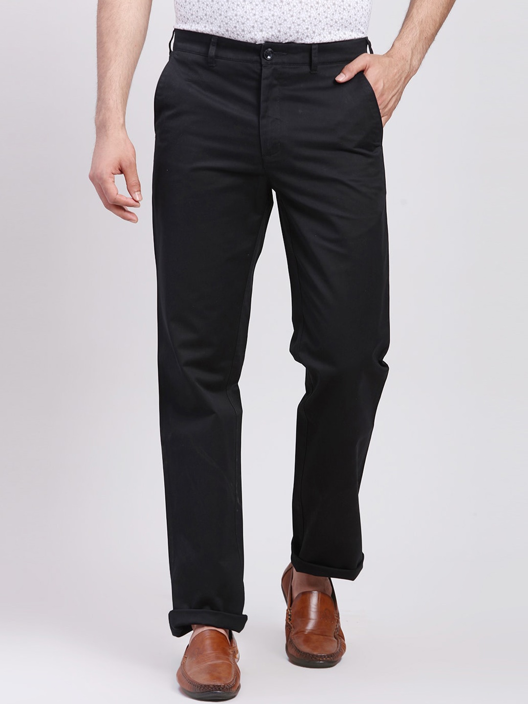 

ColorPlus Men Regular Fit Mid-Rise Cotton Chinos Trousers, Black