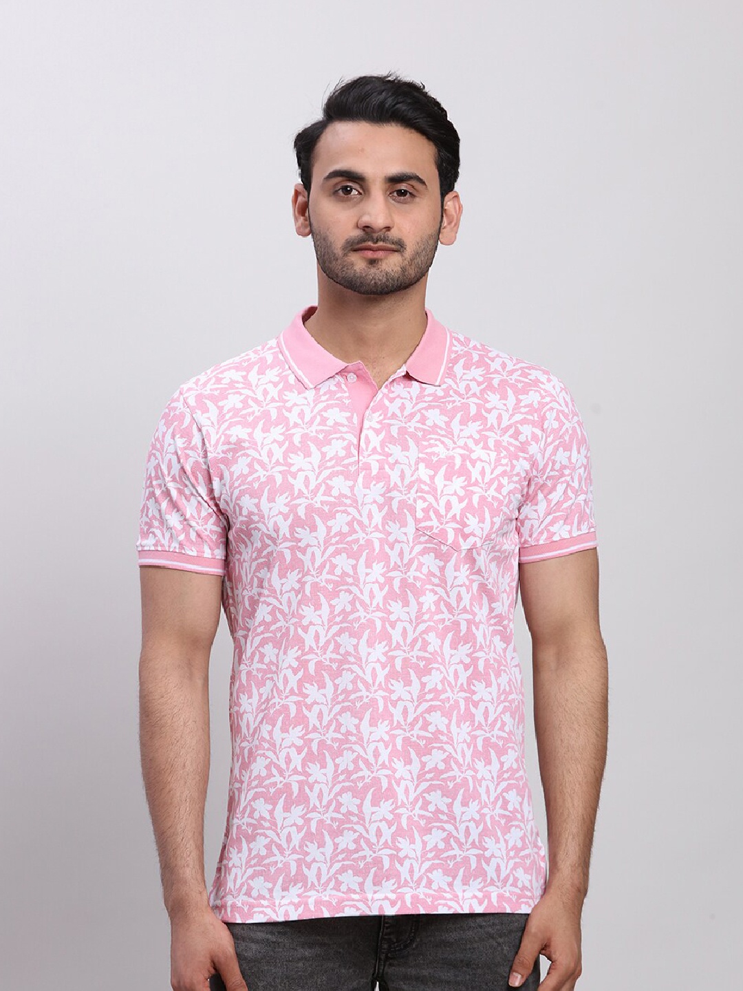 

ColorPlus Floral Printed Polo Collar Short Sleeves T-shirt, Red