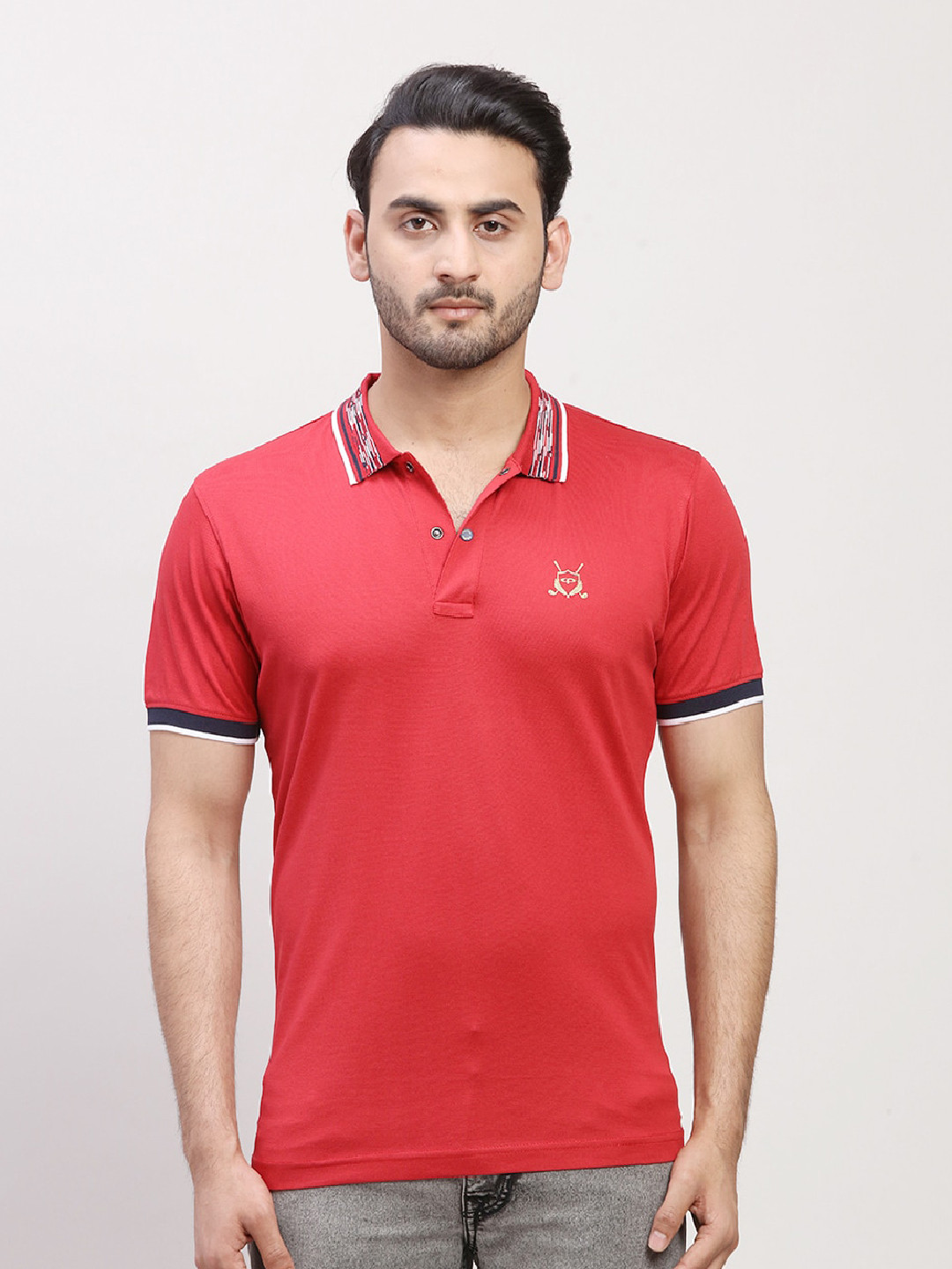 

ColorPlus Short Sleeves Polo Collar Regular Fit Cotton T-shirt, Red