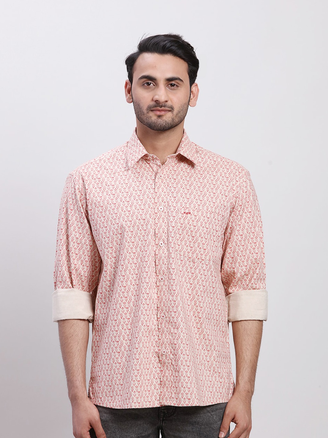 

ColorPlus Floral Printed Cotton Spread Collar Long Sleeves Opaque Casual Shirt, Orange
