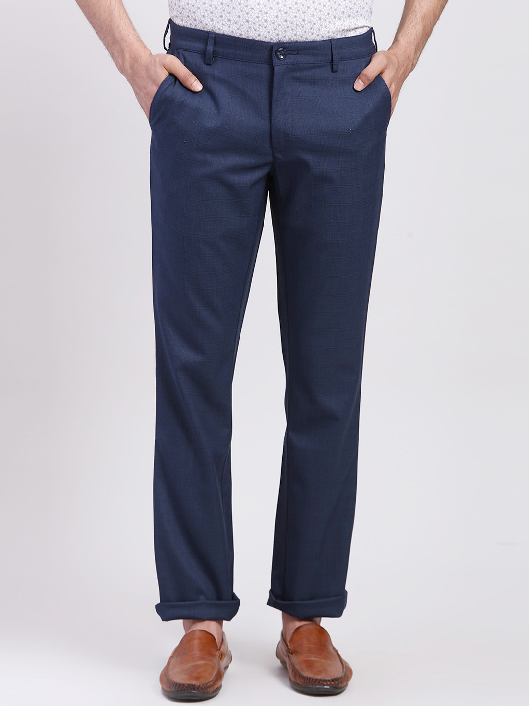 

ColorPlus Men Slim Fit Mid-Rise Chinos Trousers, Blue