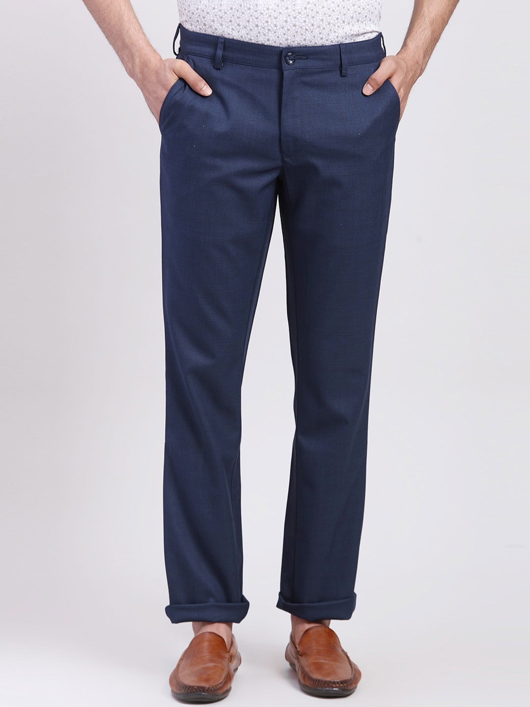 ColorPlus Men Slim Fit Mid-Rise Chinos Trousers, Blue