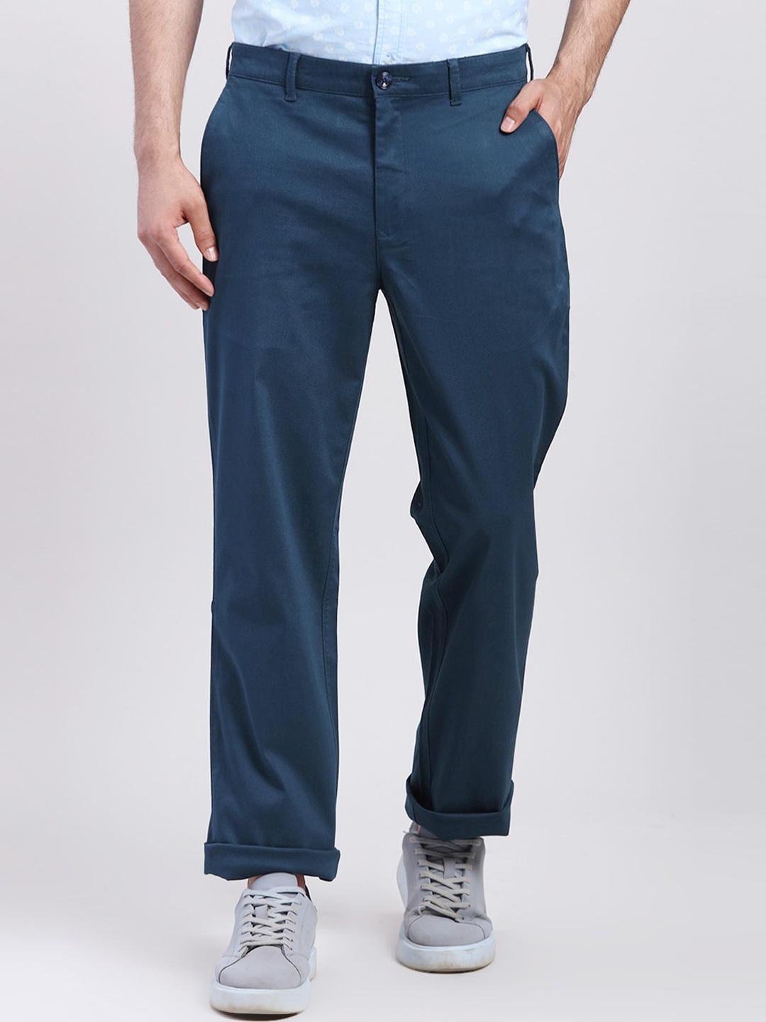 ColorPlus Men Mid-Rise Cotton Regular Trousers, Blue
