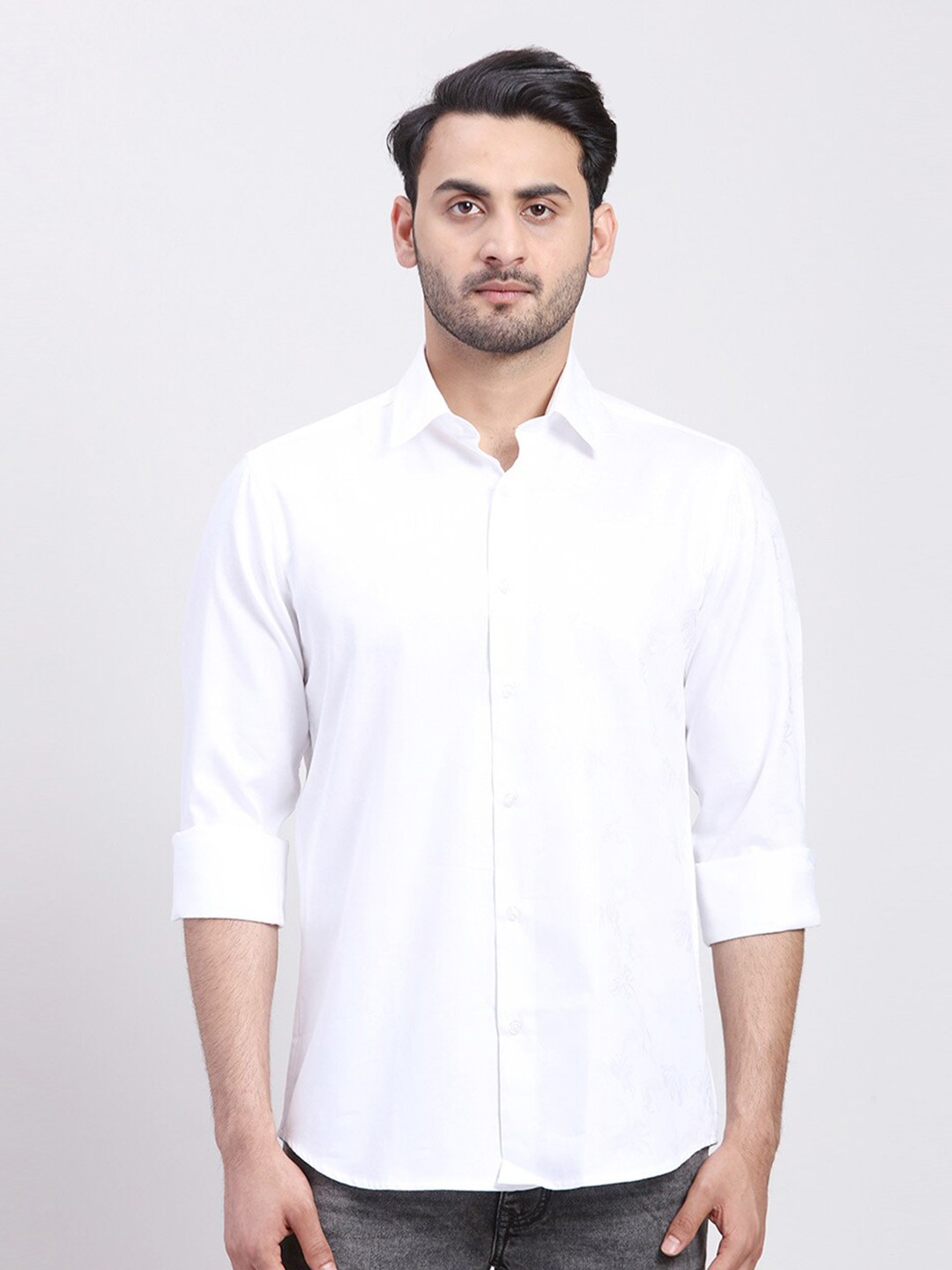 

ColorPlus Cotton Spread Collar Long Sleeves Opaque Casual Shirt, White