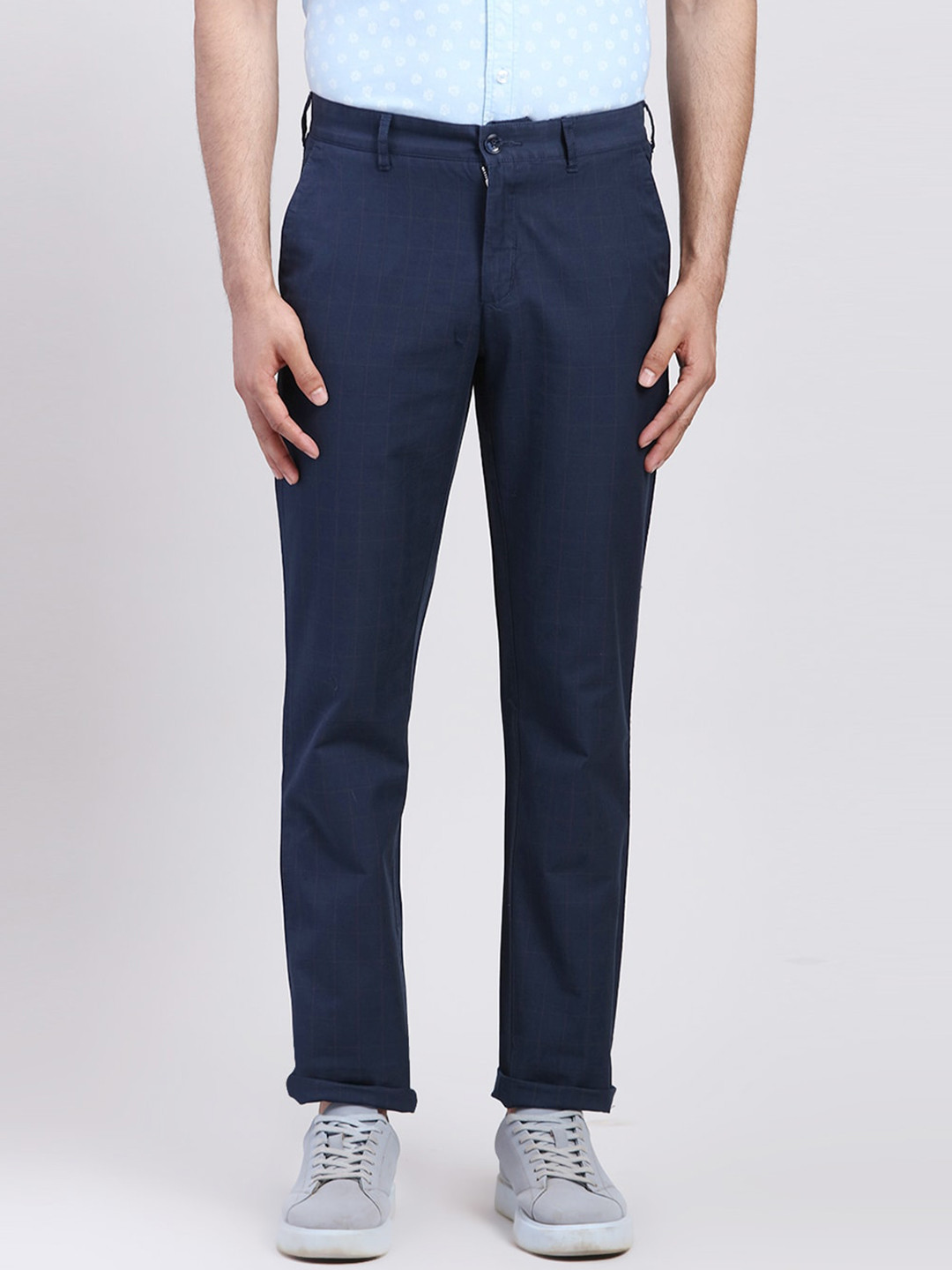 

ColorPlus Men Slim Fit Mid-Rise Cotton Regular Trousers, Blue