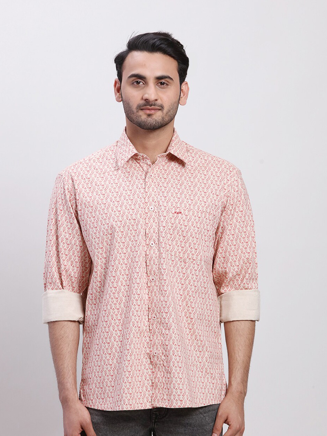 

ColorPlus Floral Printed Cotton Spread Collar Long Sleeves Opaque Casual Shirt, Orange