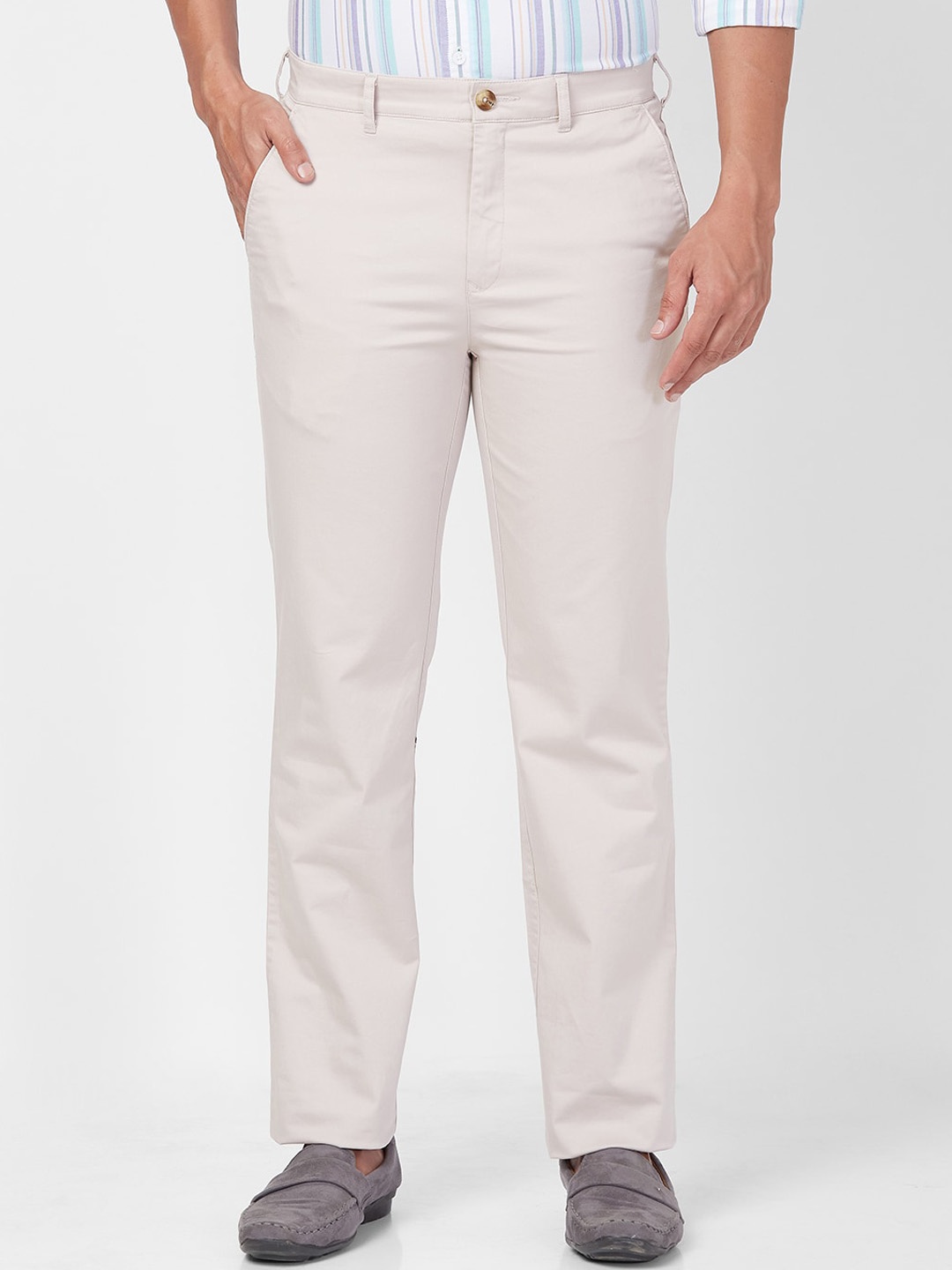 

ColorPlus Men Mid-Rise Cotton Regular Trousers, Beige