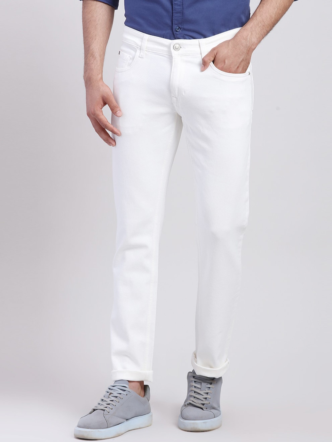 

ColorPlus Men Mid-Rise Slim Fit Slash Knee Jeans, White