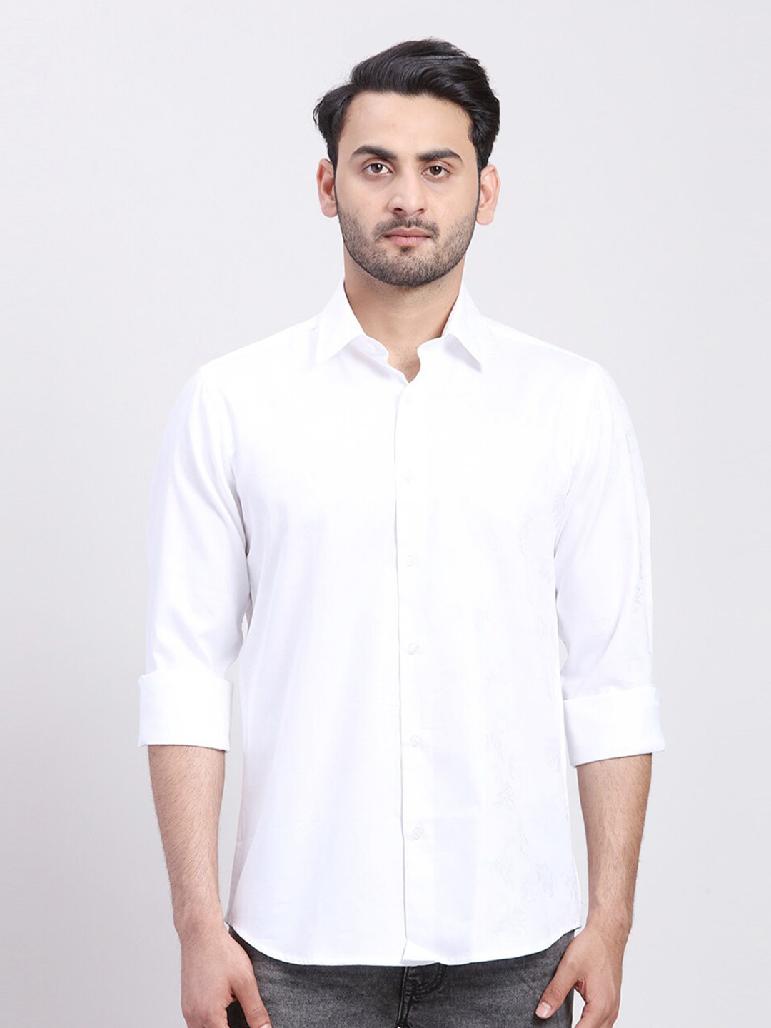 

ColorPlus Cotton Spread Collar Long Sleeves Opaque Casual Shirt, White