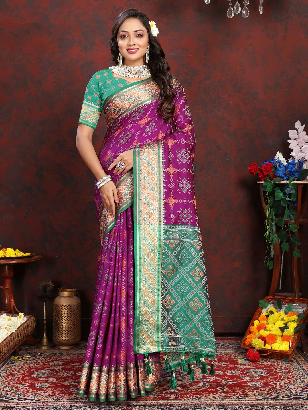 

PHEASANT Woven Design Zari Patola Saree, Purple