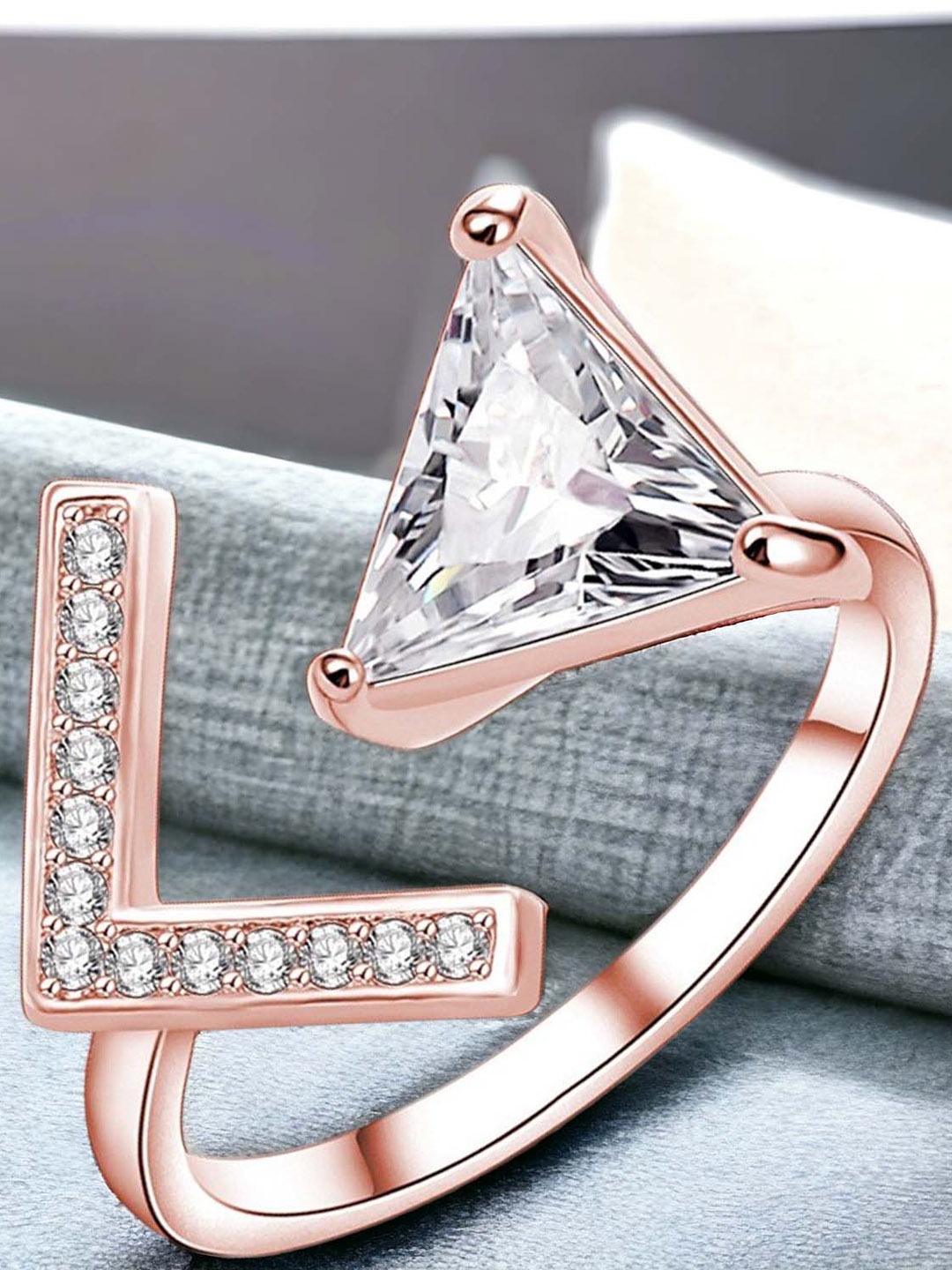 

Okos Rose Gold-Plated Cubic Zirconia-Studded Adjustable Finger Ring