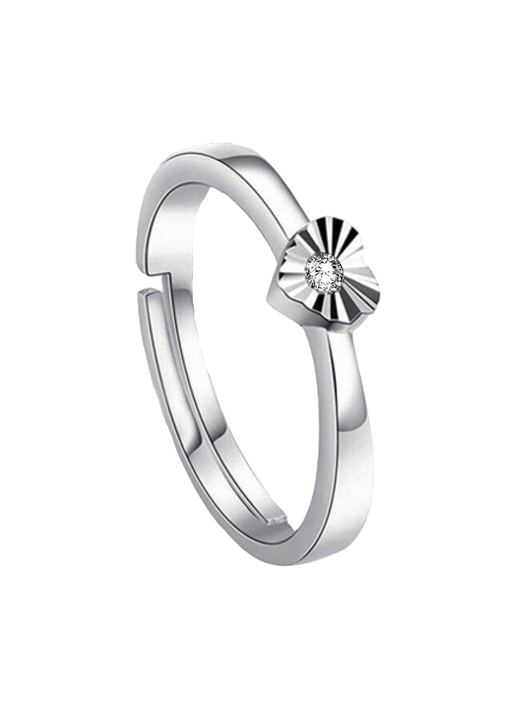 

Okos Rhodium-Plated Cubic Zirconia-Studded Heart Shaped Adjustable Finger Ring, Silver